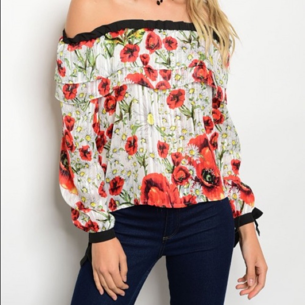 NWT RED BLACK OFF SHOULDER TOP